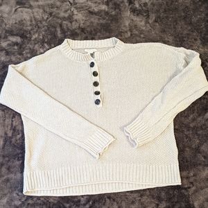 American Eagle Crop Beige Sweater with 3/4 Button closure. women's size M